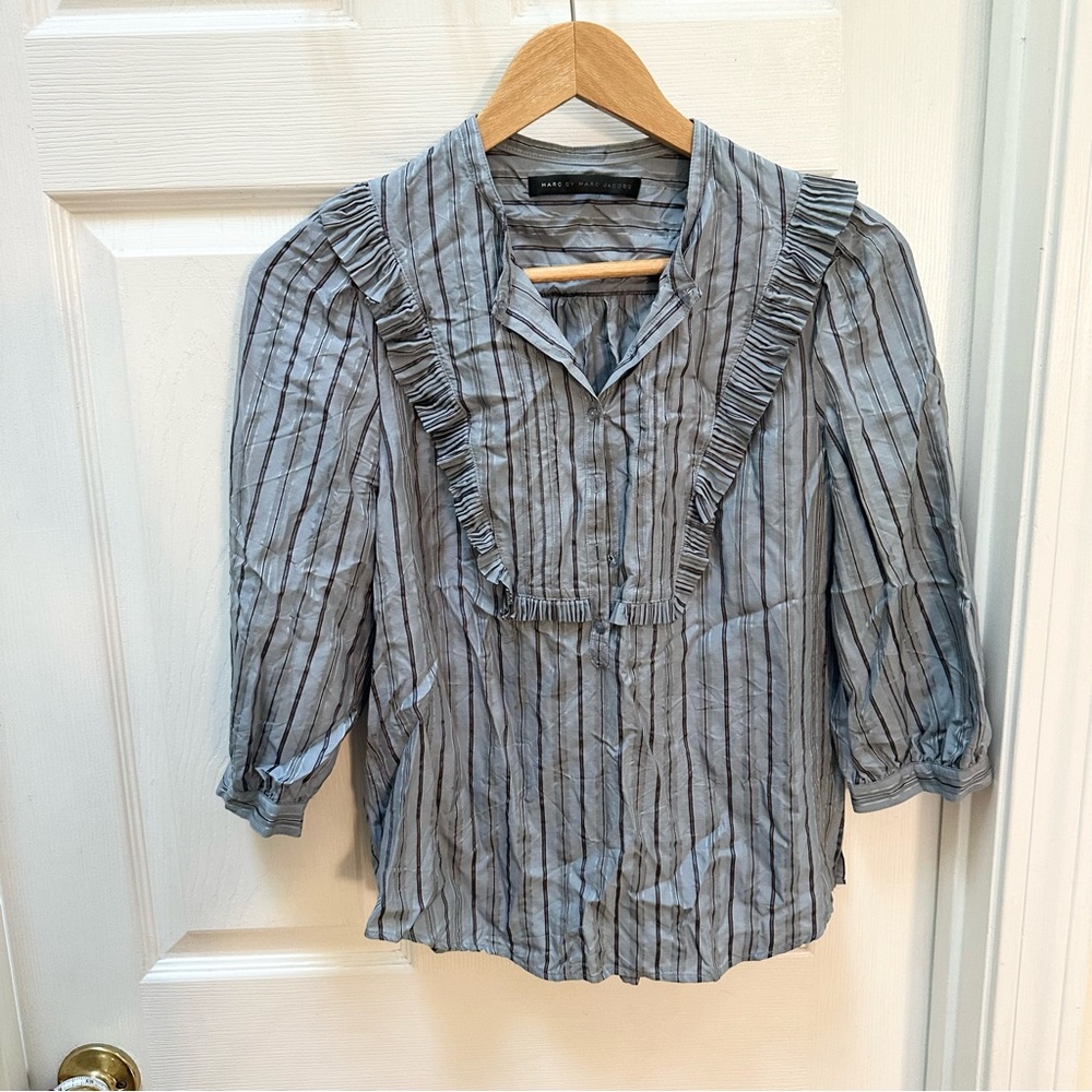 Marc By Marc Jacobs Blue Striped Ruffle Blouse top XS